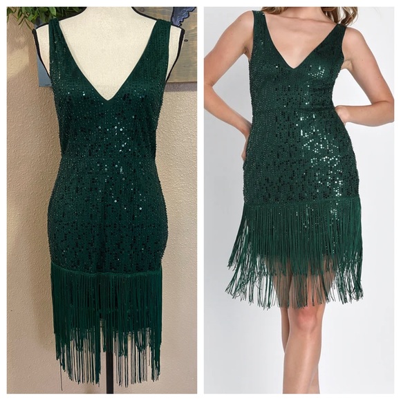 lulus green fringe dress Green String Him Along Fringe Dress | S | Sexy Fringe Dress with Adjustable Waist Strap main image 1